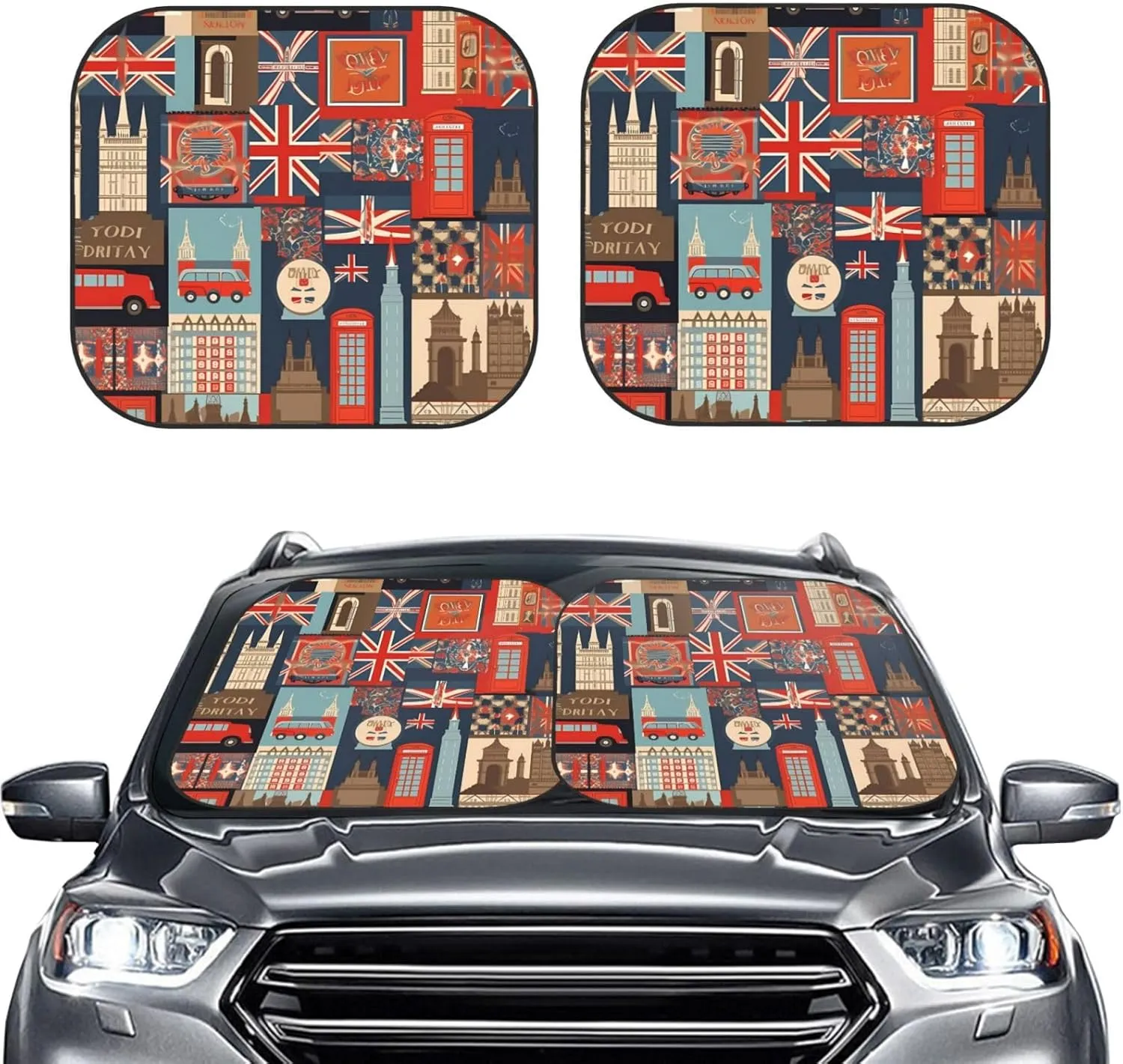 England Symbols Windshield Sun Shade 2 PCS Foldable Car Front Window Sunshade for Sun, Heat and UV Rays Auto Sun Blocker Visor Protector with Storage Bag for Cars, SUVs Medium
