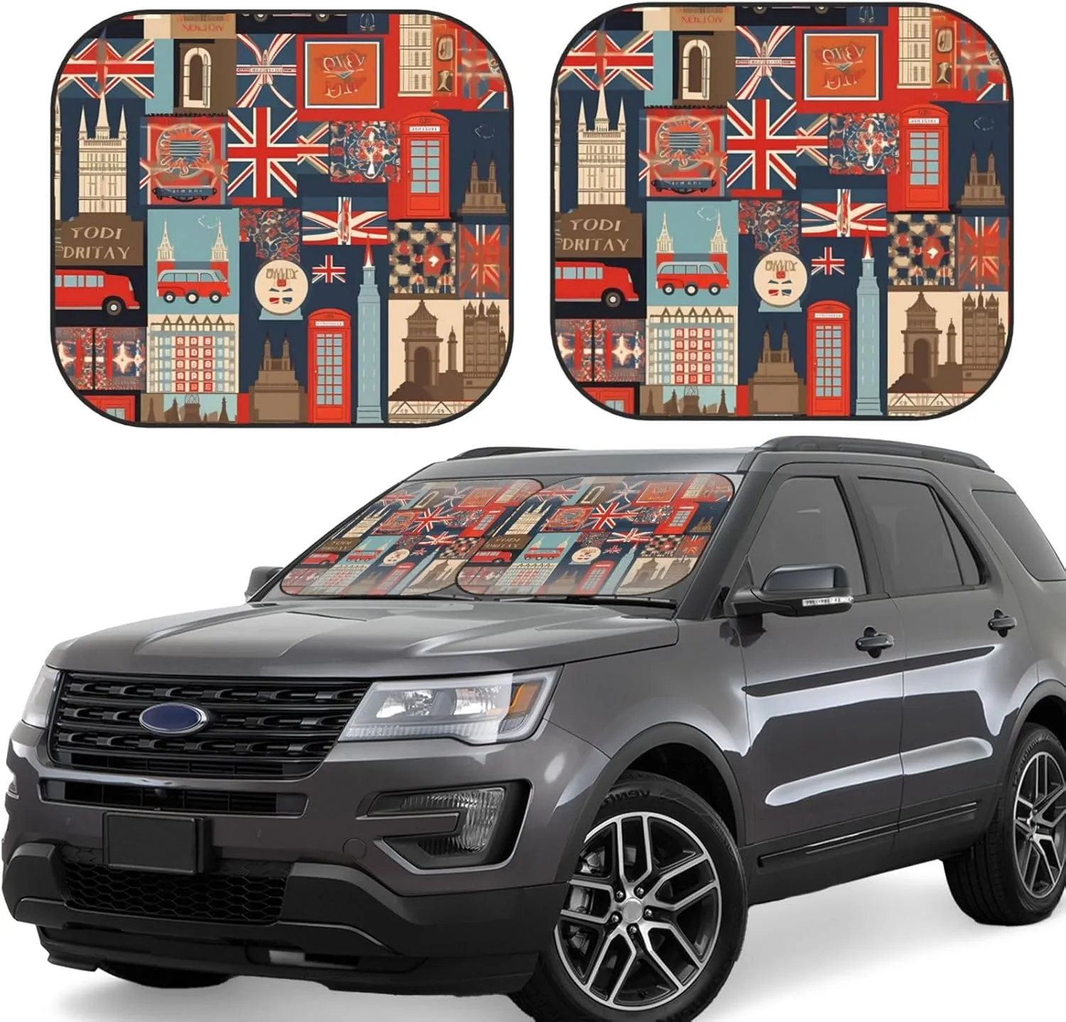 England Symbols Windshield Sun Shade 2 PCS Foldable Car Front Window Sunshade for Sun, Heat and UV Rays Auto Sun Blocker Visor Protector with Storage Bag for Cars, SUVs Medium