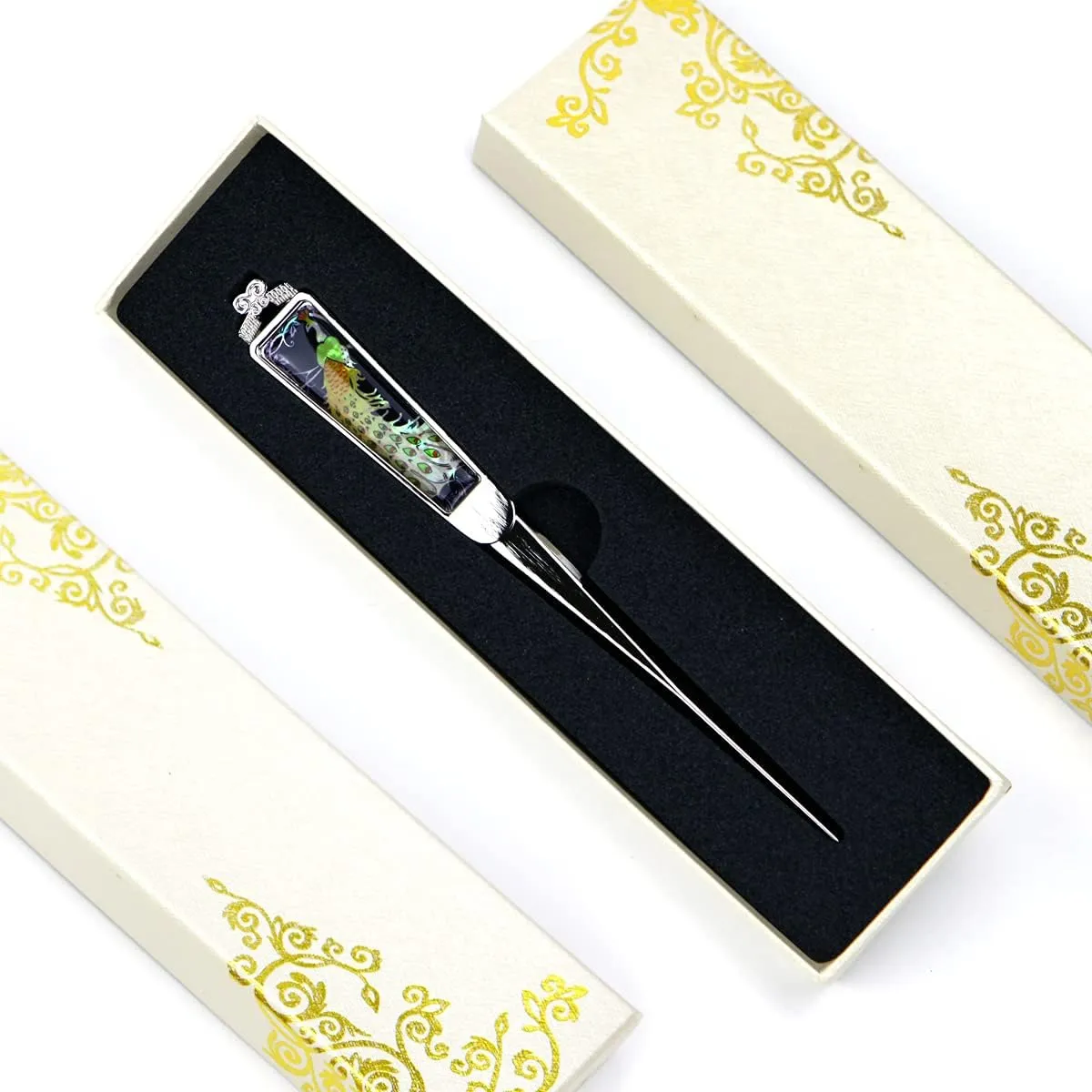 Envelope Opener Cutter Knife – 168mm Decorative Letter Opener for Envelopes, Boxes, Packages – Premium Rustproof Iron Letter Opener for Everybody – Anti-Fingerprint Treatment (Peacock)