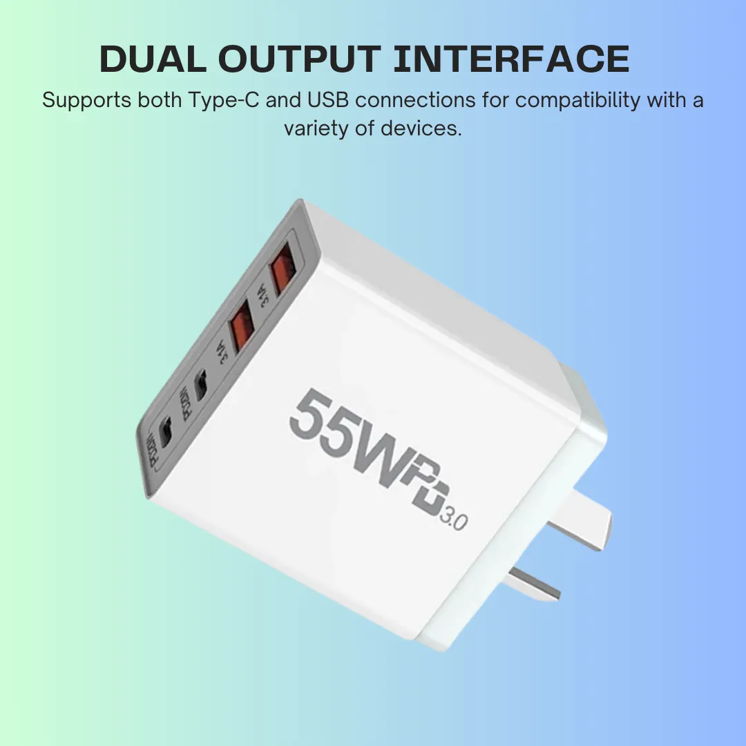 EU/US/UK/AU Plug USB Quick Charge 3.0 Phone Adapter - Portable Fast Charger with Type-C for iPhone 13 Pro Max