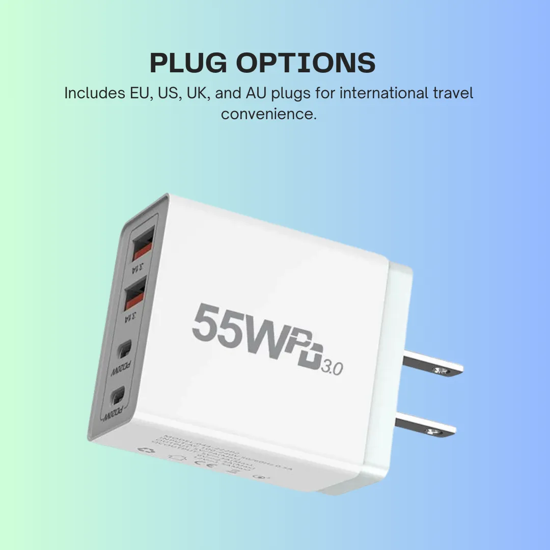 EU/US/UK/AU Plug USB Quick Charge 3.0 Phone Adapter - Portable Fast Charger with Type-C for iPhone 13 Pro Max