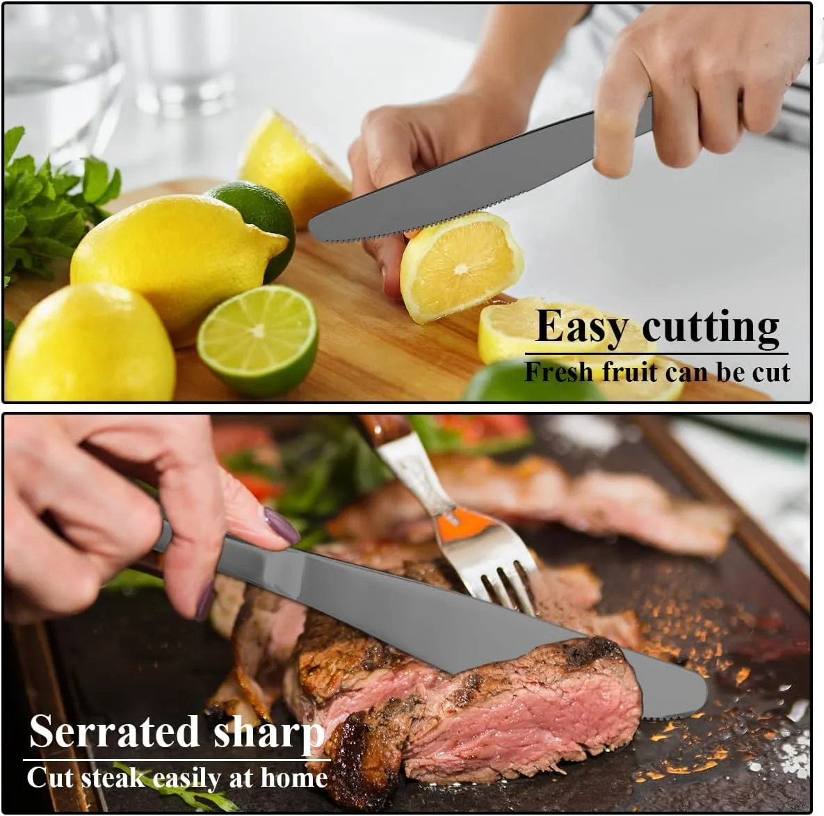 Evanda Black Dinner Knives 12 Pieces,Titanium Plating Black Stainless Steel Steak Knives Set Table Knives, Flatware Butter knife Knives Set Cutlery Set, Dishwasher safe