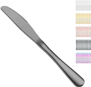 Evanda Black Dinner Knives 12 Pieces,Titanium Plating Black Stainless Steel Steak Knives Set Table Knives, Flatware Butter knife Knives Set Cutlery Set, Dishwasher safe