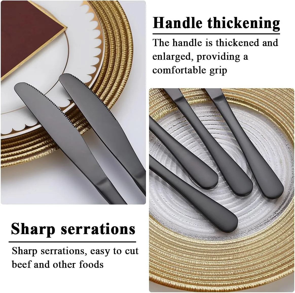 Evanda Black Dinner Knives 12 Pieces,Titanium Plating Black Stainless Steel Steak Knives Set Table Knives, Flatware Butter knife Knives Set Cutlery Set, Dishwasher safe