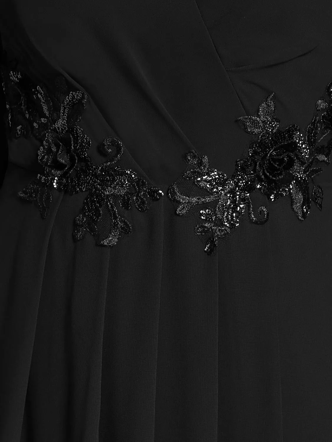 Ever-Pretty Women’s Chiffon Lantern Long Sleeves Pleated Appliqued Empire Waist Midi Length Semi Formal Dresses 02926