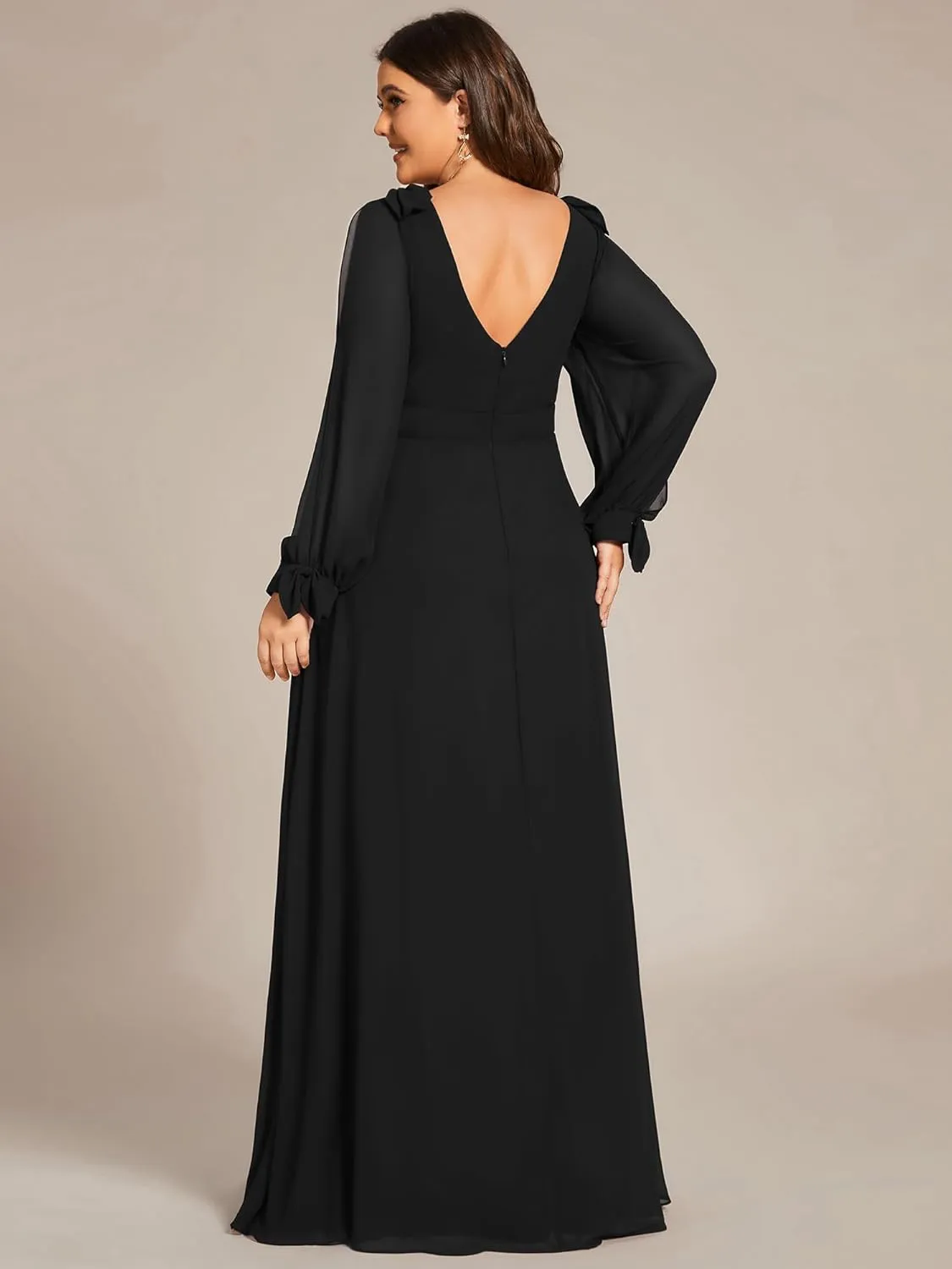 Ever-Pretty Women's V-Neck Elegant Chiffon Long Sleeve Plus Size Side Slit Formal Dress 80116-DA