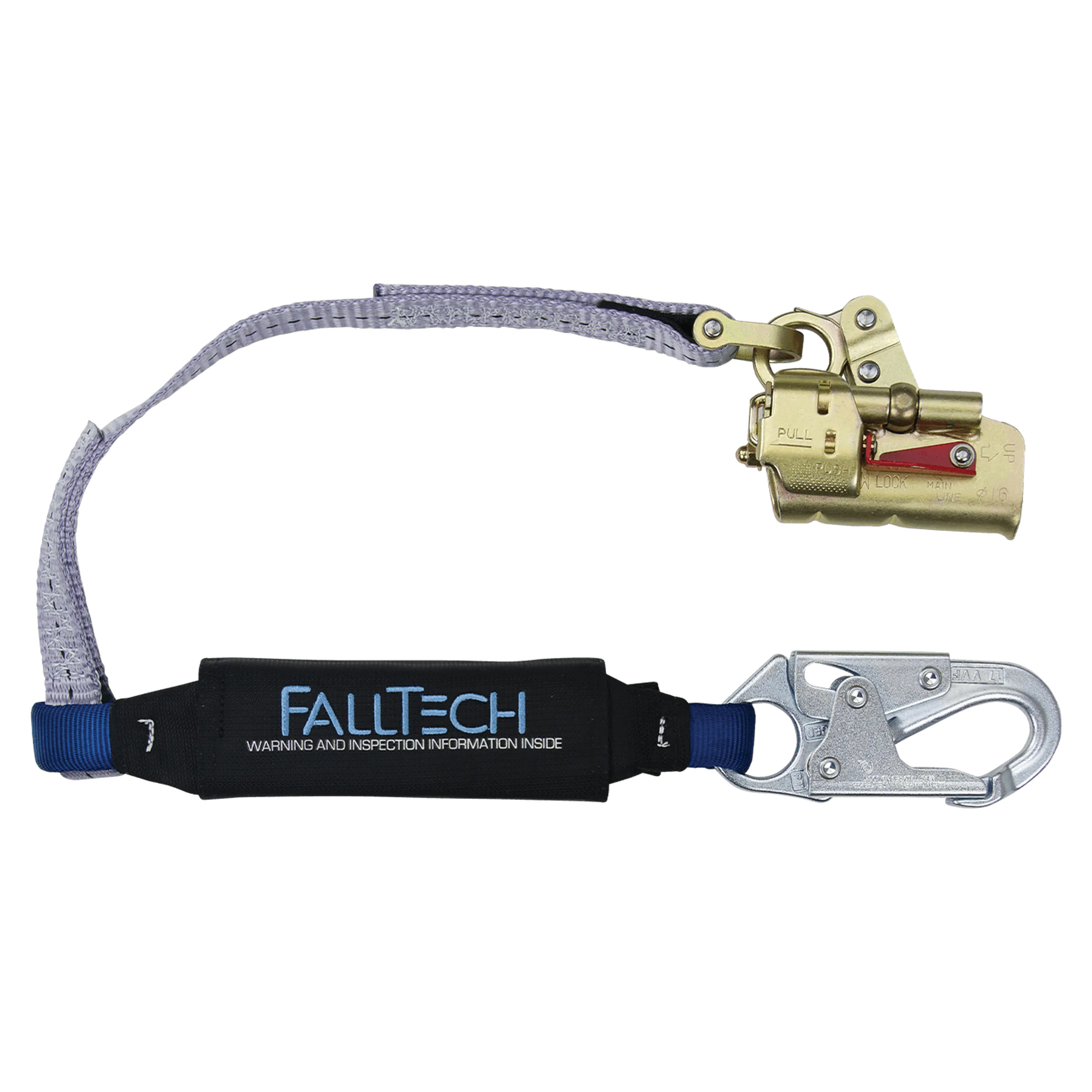 FallTech 8355 Trailing Rope Adjuster with Park Function and 3' ViewPack® Energy Absorbing Lanyard (each)
