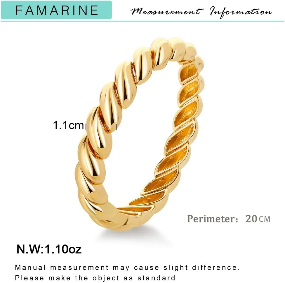 FAMARINE Twisted Thin or Chunky Bangle Bracelet in 14K Gold Plated, Stretchable Elastic Bracelet Couples Love Bracelets