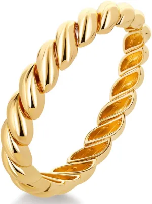 FAMARINE Twisted Thin or Chunky Bangle Bracelet in 14K Gold Plated, Stretchable Elastic Bracelet Couples Love Bracelets