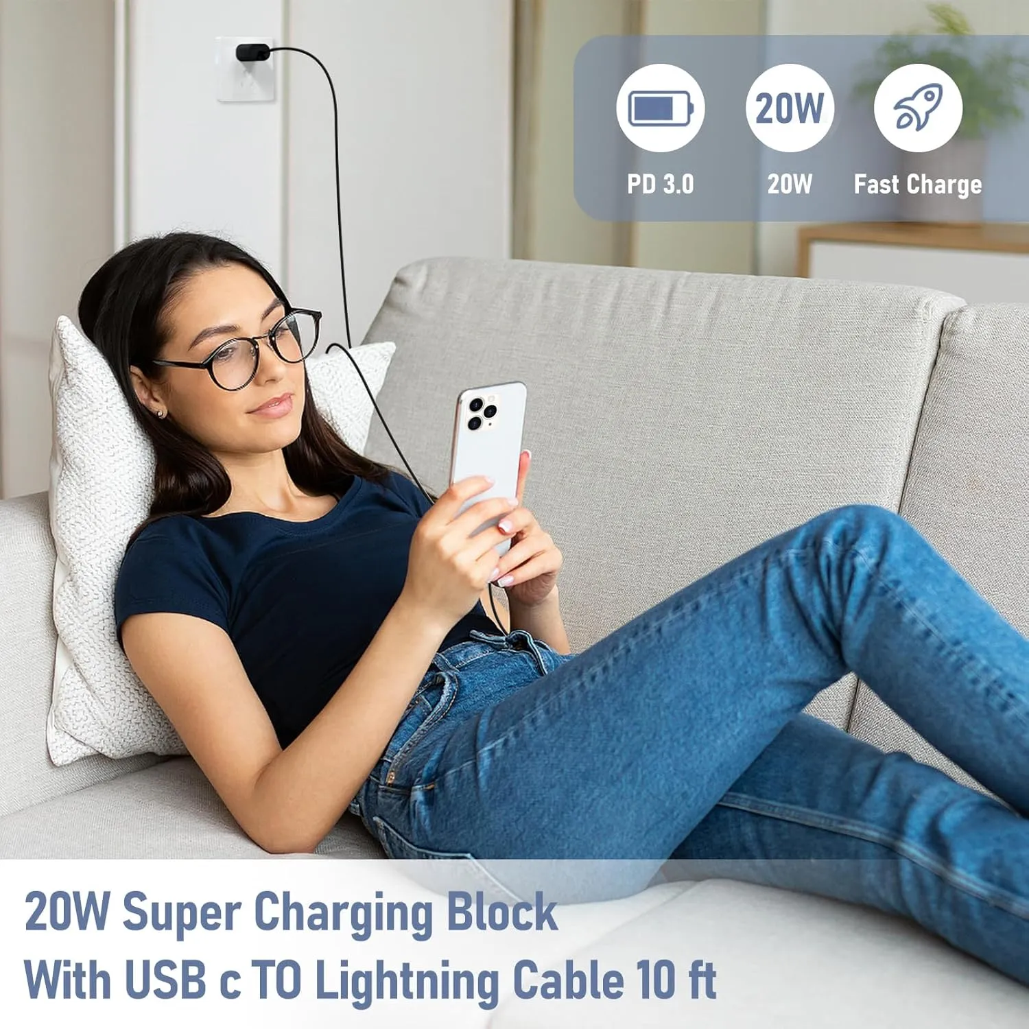 Fast Charger for i Phone 14 13 12 Charge Fast Charging, 2Pack 10FT USB C to L Cable with 20W USB C for i Phone Charger Block, Compatible with iPhone 14 13 12 Pro 14 Plus 13 Pro Max - Black