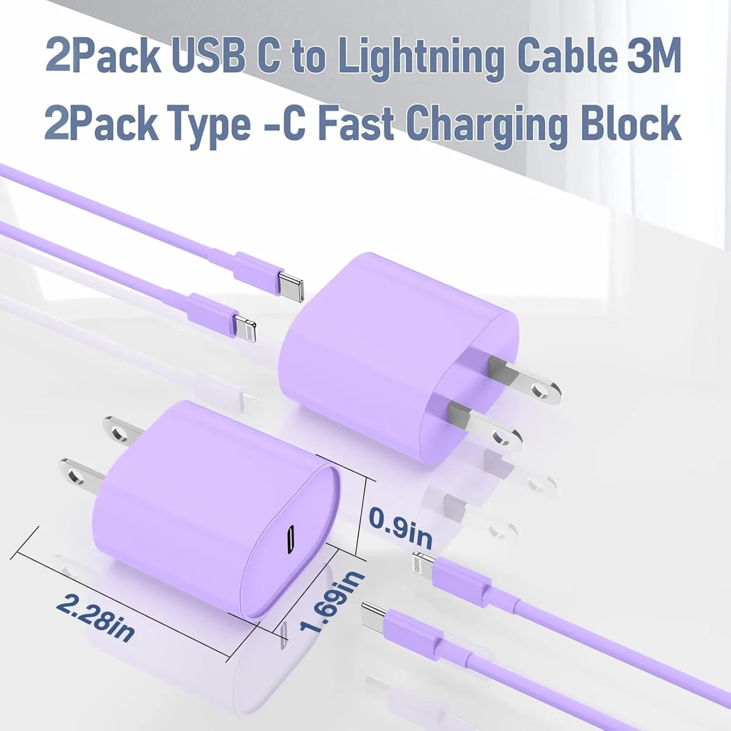 Fast Charger for i Phone 14 13 12 Charge Fast Charging, 2Pack 10FT USB C to L Cable with 20W USB C for i Phone Charger Block, Compatible with iPhone 14 13 12 Pro 14 Plus 13 Pro Max - Purple