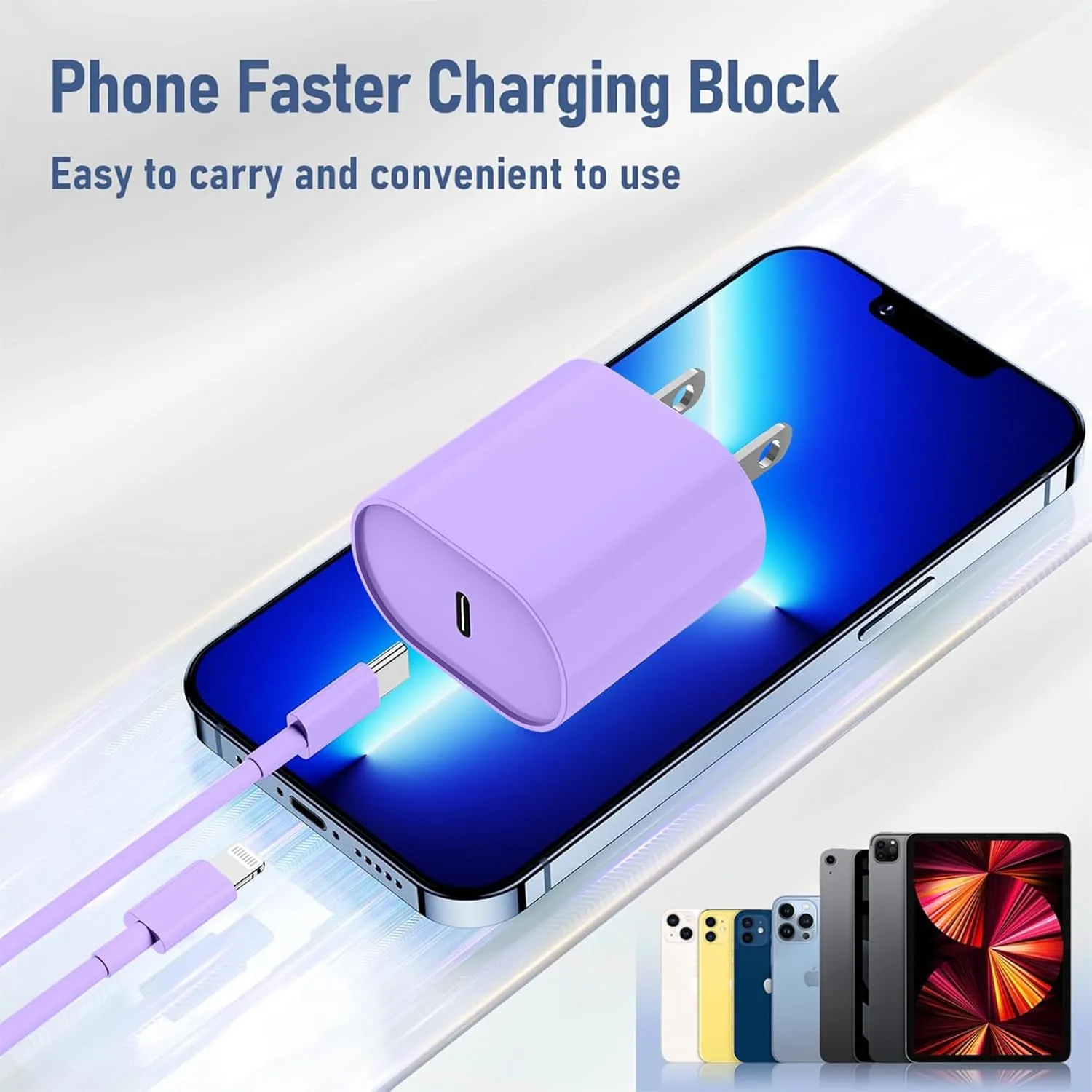 Fast Charger for i Phone 14 13 12 Charge Fast Charging, 2Pack 10FT USB C to L Cable with 20W USB C for i Phone Charger Block, Compatible with iPhone 14 13 12 Pro 14 Plus 13 Pro Max - Purple