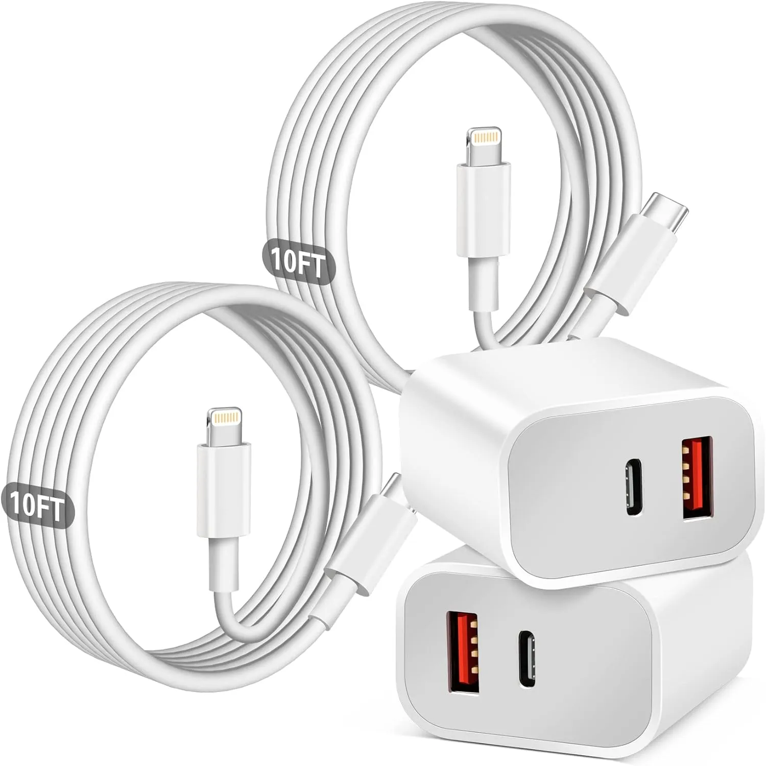 Fast Charger iPhone,Dual Port A/C iPhone Charger Fast Charging Adapter[Apple MFi Certified]2Pack Quick Double iPhone Wall Charger Block 10FT USBC to Lightning Cable for iPhone 14 ProMax/13/12/11/XS/XR