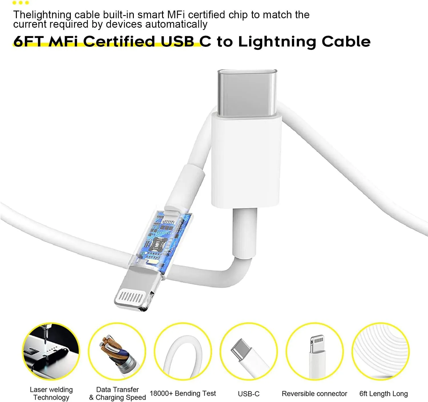 Fast Charger iPhone,i Phone Charge Cable,3Pack iPhone Charger Fast Charging 6Foot Phone Charging USB C Charge Adapter 6FT Type C to Lightning Cable for iPhone 14 Pro Max/14 Plus/13/12 Mini/11/10/XS/SE