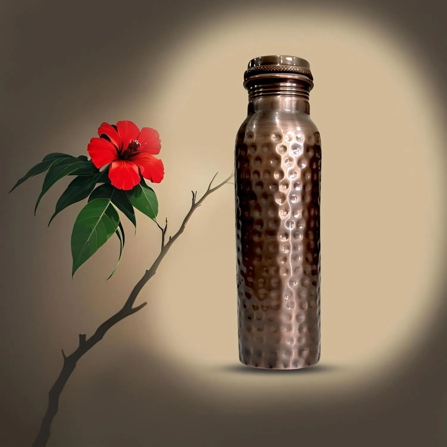 Feather Printed Copper Water Bottle Leak Proof Ayurvedic Drinkware Copper Vessel for Sports, Gym, Outdoors, Yoga, Kitchen