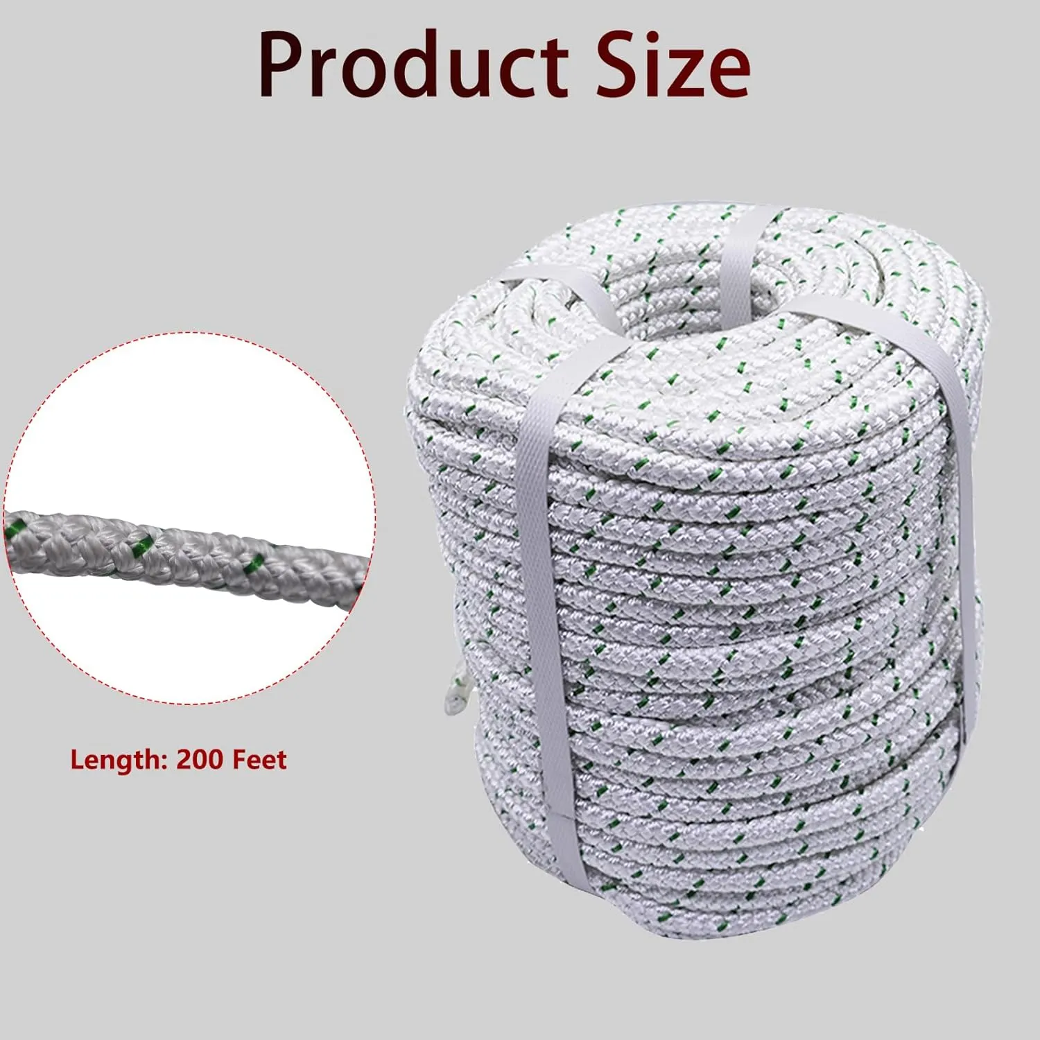 findmall 3/8 Inch x 200 Feet Double Braid Polyester Rope High Breaking Strength Pulling Rope for Tree Work Camping Swings White