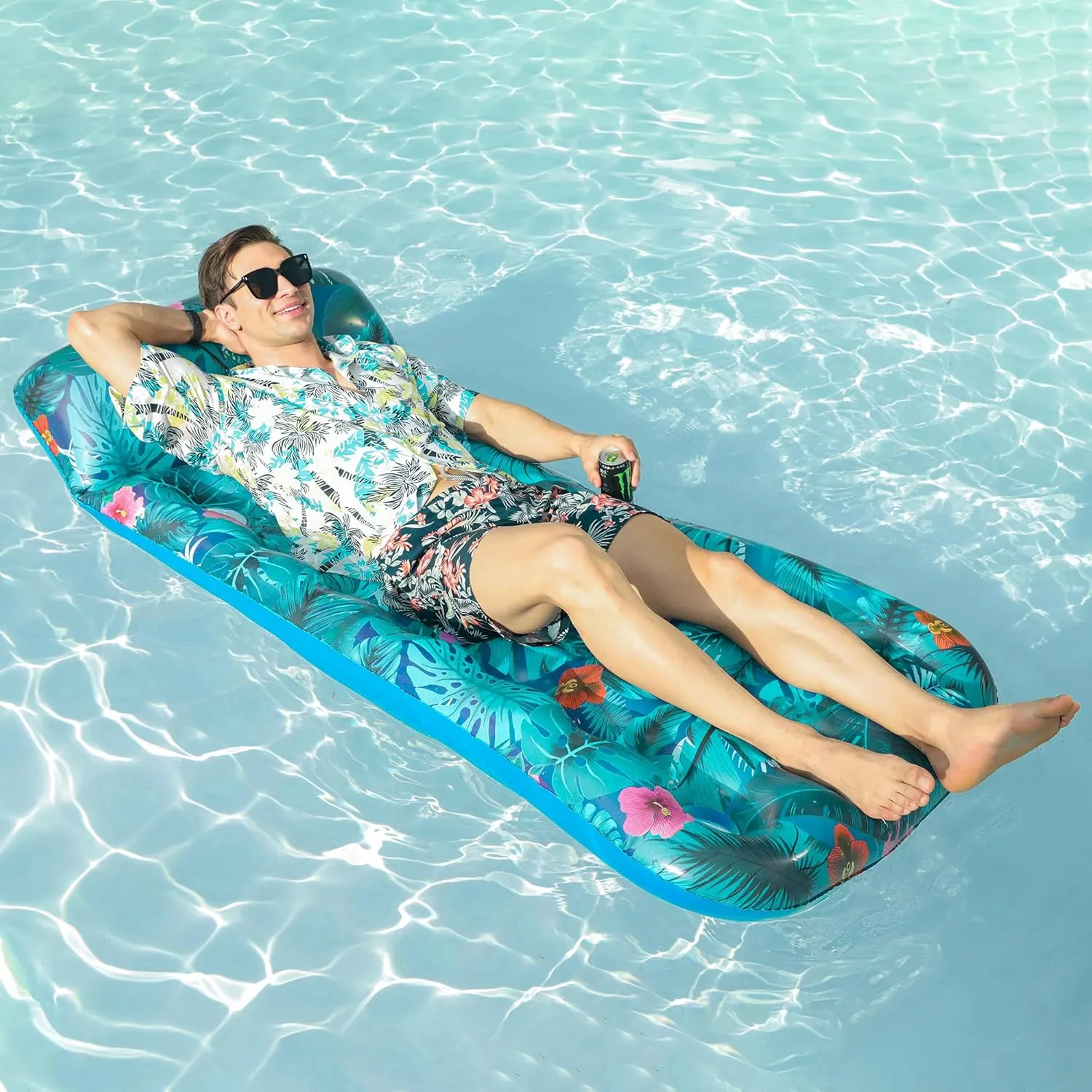 FindUWill Inflatable Pool Floats Adult, 2 Pack Large Pool Float Raft with Headrest for Adults, Tanning Pool Lounger Cooling Pool Floaties for Vacation
