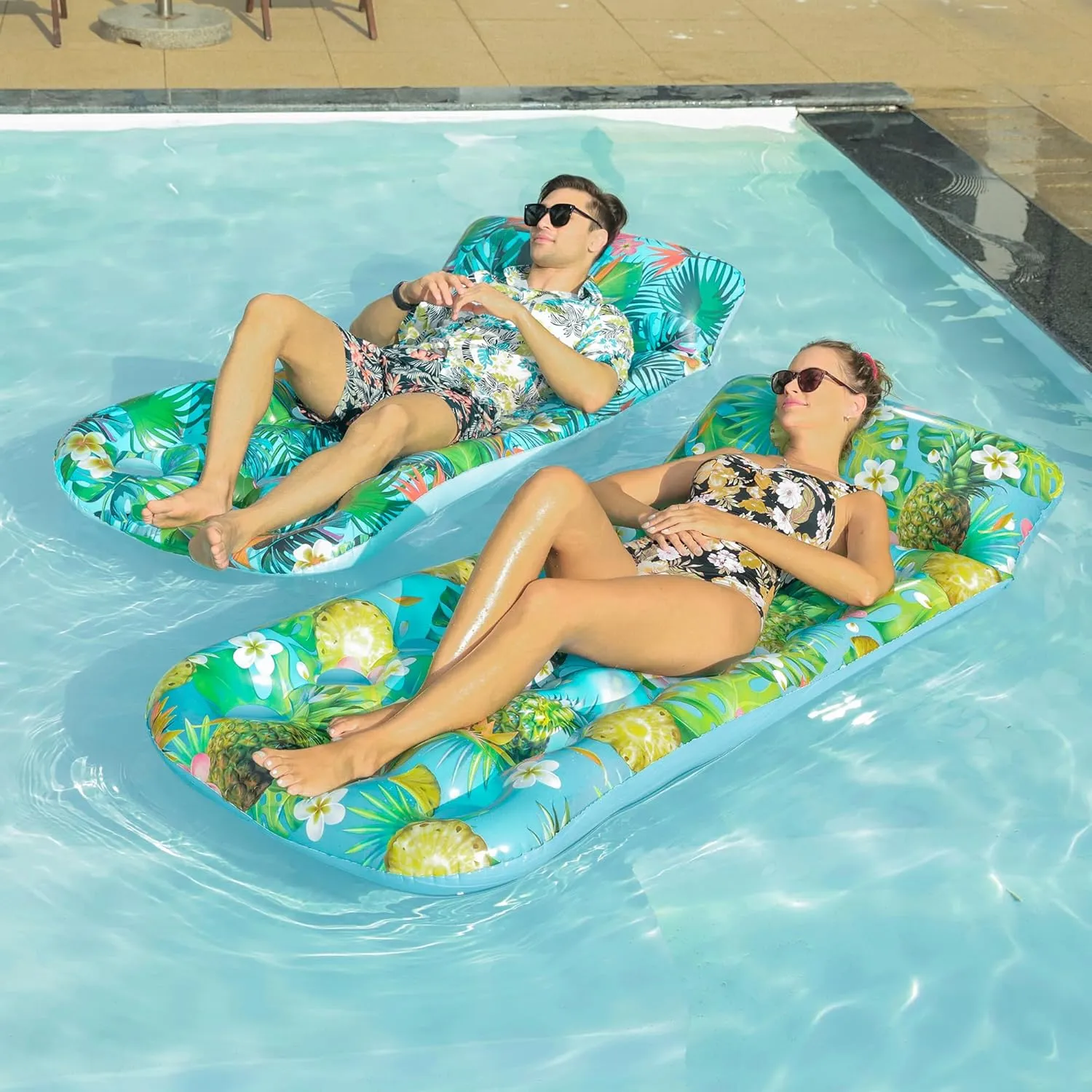 FindUWill Inflatable Pool Floats Adult, 2 Pack Large Pool Float Raft with Headrest for Adults, Tanning Pool Lounger Cooling Pool Floaties for Vacation