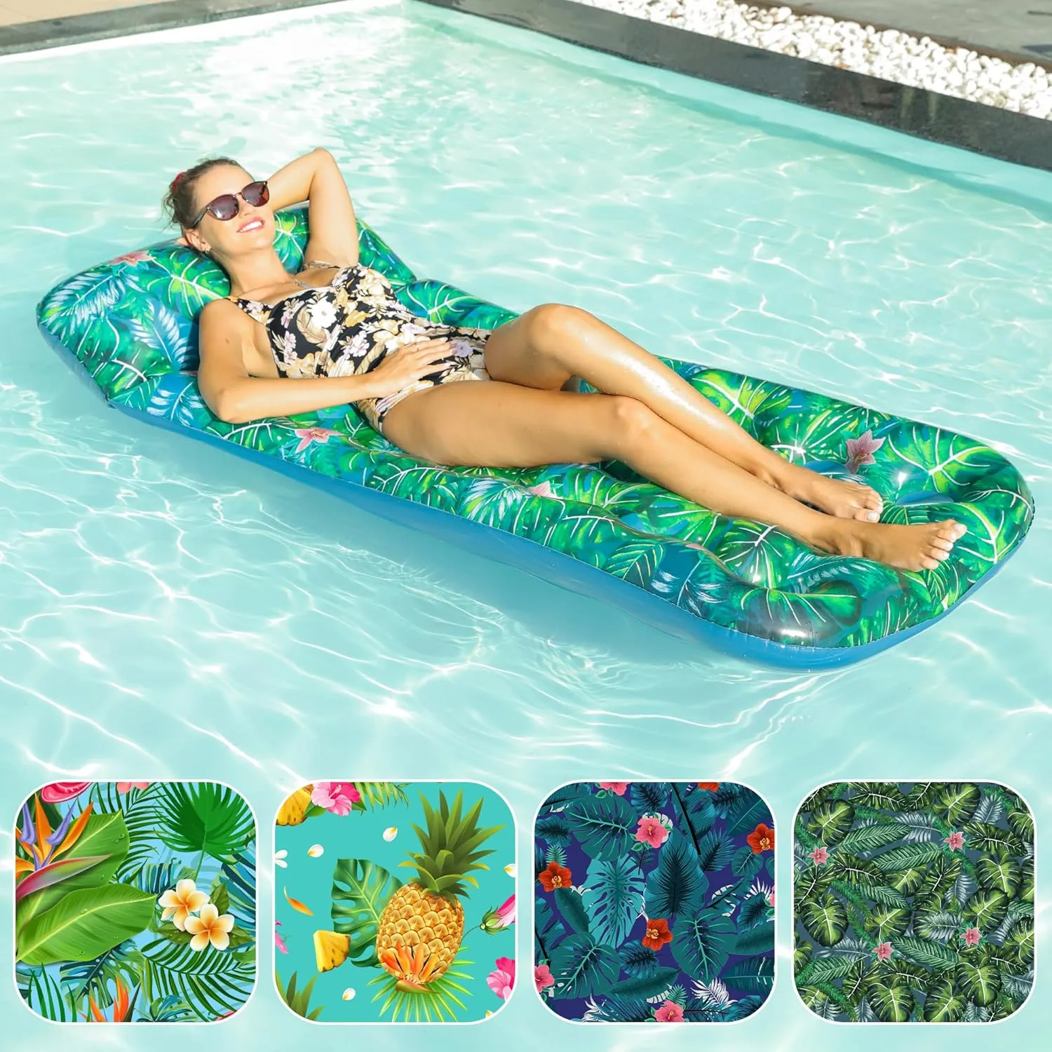 FindUWill Inflatable Pool Floats Adult, 2 Pack Large Pool Float Raft with Headrest for Adults, Tanning Pool Lounger Cooling Pool Floaties for Vacation