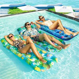 FindUWill Inflatable Pool Floats Adult, 2 Pack Large Pool Float Raft with Headrest for Adults, Tanning Pool Lounger Cooling Pool Floaties for Vacation
