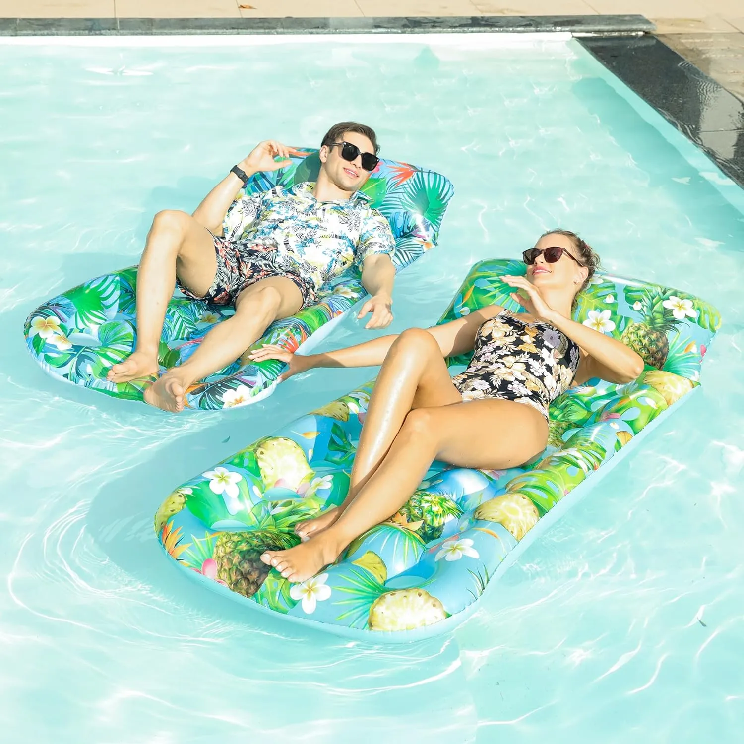 FindUWill Inflatable Pool Floats Adult, 2 Pack Large Pool Float Raft with Headrest for Adults, Tanning Pool Lounger Cooling Pool Floaties for Vacation