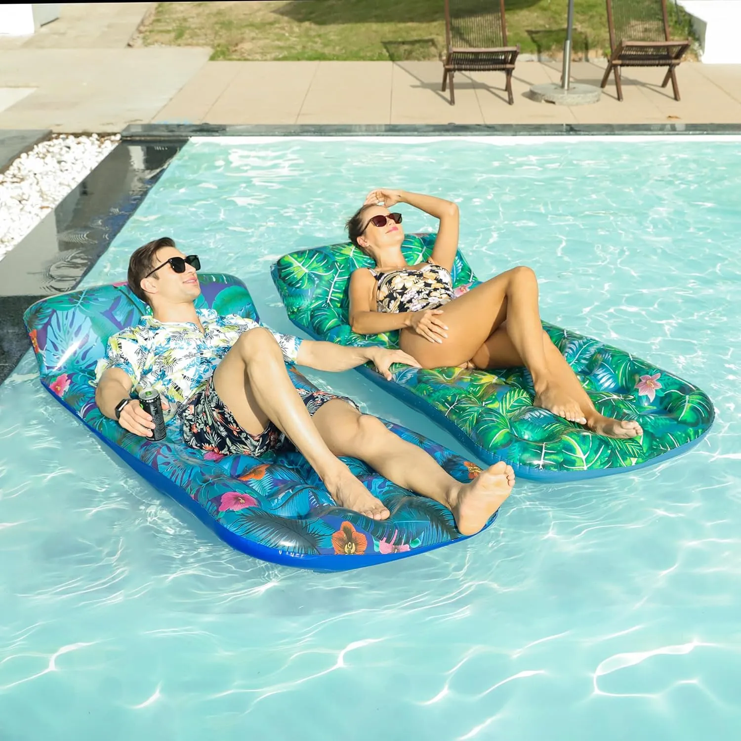FindUWill Inflatable Pool Floats Adult, 2 Pack Large Pool Float Raft with Headrest for Adults, Tanning Pool Lounger Cooling Pool Floaties for Vacation