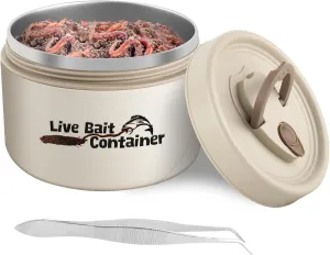 Fishing Bait Container with Handle, Insulation Design and Breathable Hole, Stainless Steel Live Bait Storage Tank, Worm Container for Nightcrawlers, Keeps Live Bait Fresh and Alive, 600ML