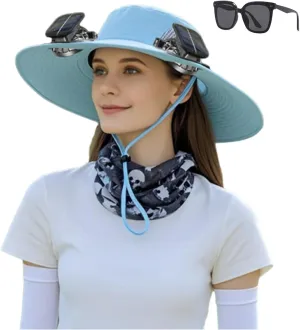 Fishing Hat with Built in Fan,Wide Brim Solar Fan Outdoor Fishing Hat-Solar & USB Charging Unisex Solar Power Hat