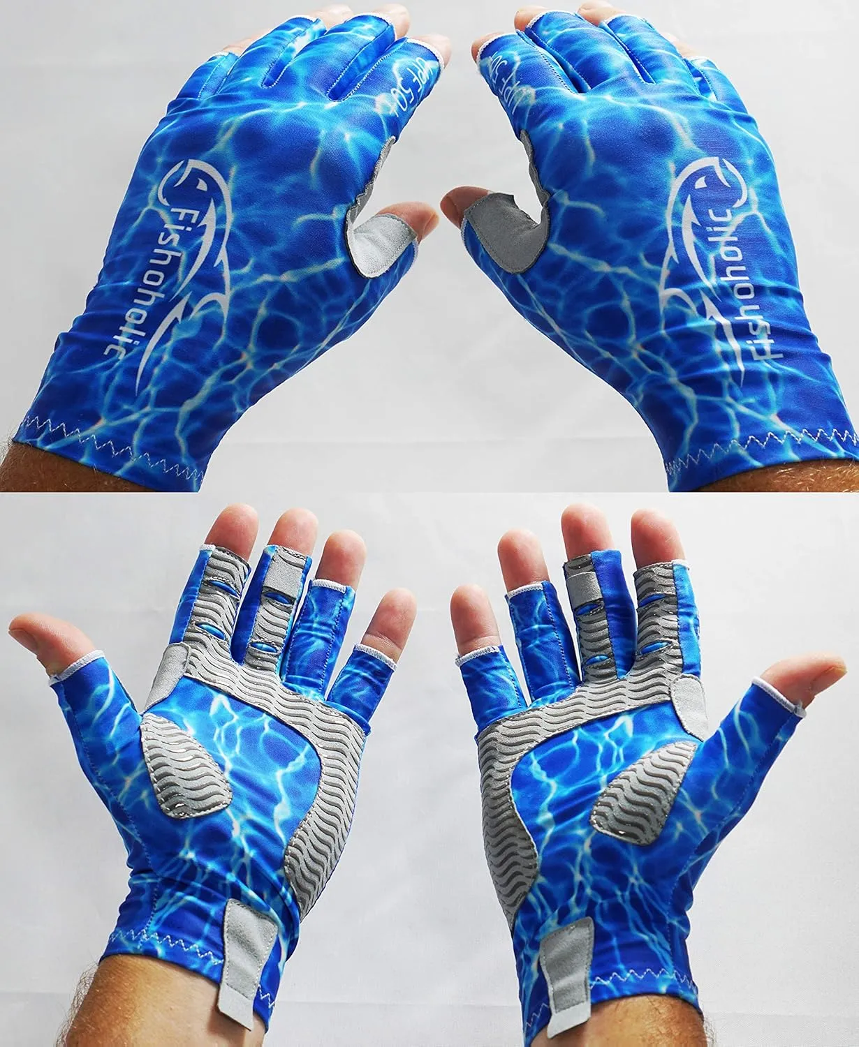 Fishoholic UPF50  Fingerless Fishing Gloves - Sticky Grip Sun Protection Glove - Kayaking Paddling or Rowing