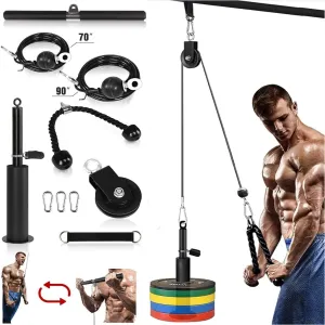 Fitness LAT and Lift Pulley System for Home Gym,Dual Weight Cable Pulley System Cable Machine Attachments with Upgraded Loading Pin for Biceps Curl, Tricep, Arm Workouts Home Gym Pulley System