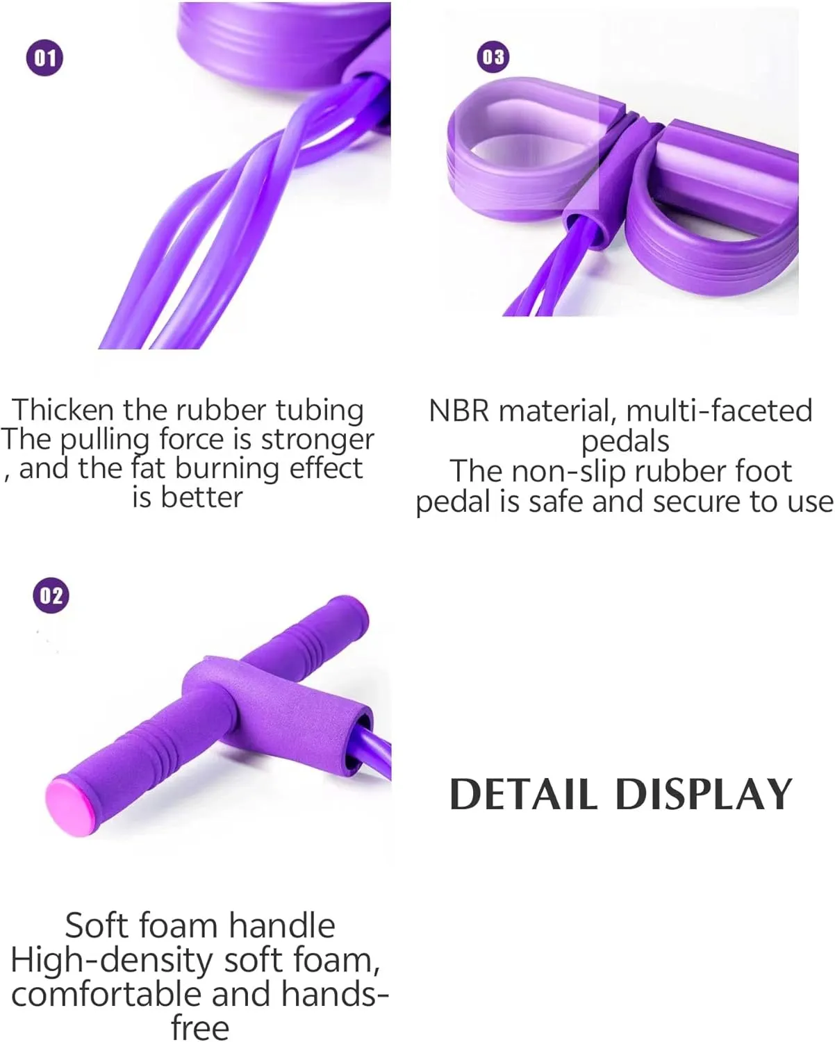 Fitness Resistance Bands-4 Tube Pedal Ankle Puller, Elastic Yoga Pedal Puller Resistance Band, Multifunction Tension Rope Fitness, Yoga Handle Bands Exerciser(Color:Purple)