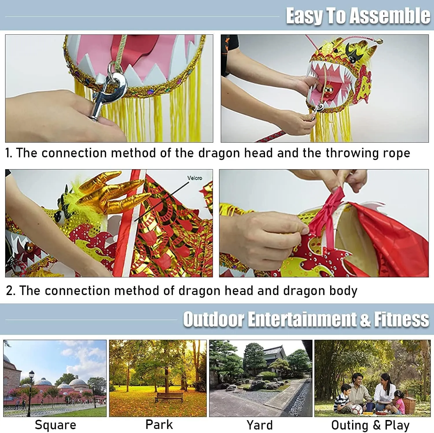 Fitness Toys 3D Colorful Dragon Silk Flying Spinning 8m/10m Dragon Dance Ribbon Ribbon with Dragon Head Single Dragon Dance Props(D,8m/26ft)