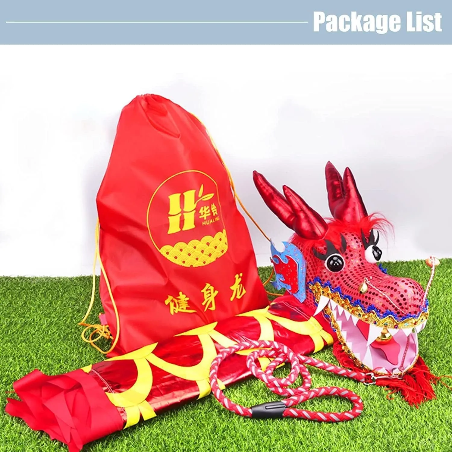 Fitness Toys 3D Colorful Dragon Silk Flying Spinning 8m/10m Dragon Dance Ribbon Ribbon with Dragon Head Single Dragon Dance Props(D,8m/26ft)