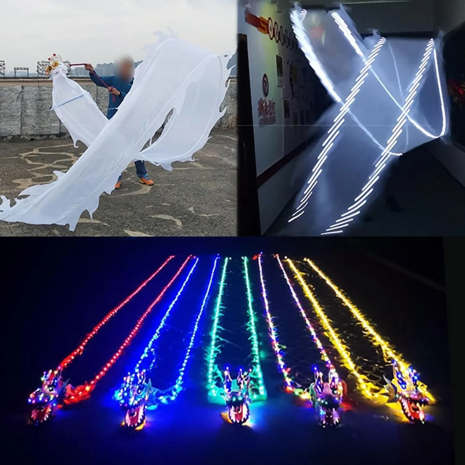Fitness Toys Dragon Poi Led Dragon Poi Light Up Exercise Dance, Flinging Like-Silk Dragon Poi Ribbon, Illuminated(White,8 m (26 ft))