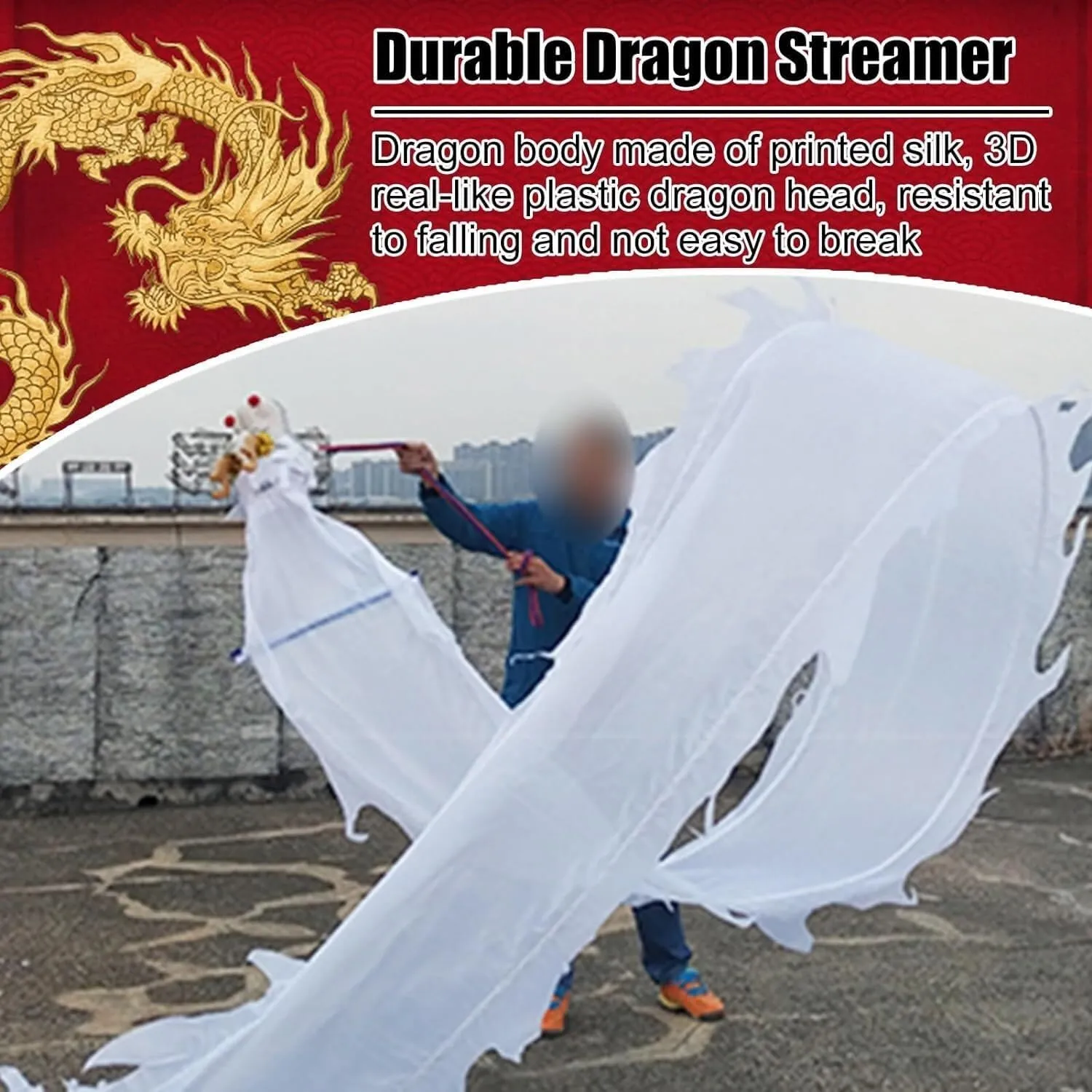 Fitness Toys Dragon Poi Led Dragon Poi Light Up Exercise Dance, Flinging Like-Silk Dragon Poi Ribbon, Illuminated(White,8 m (26 ft))