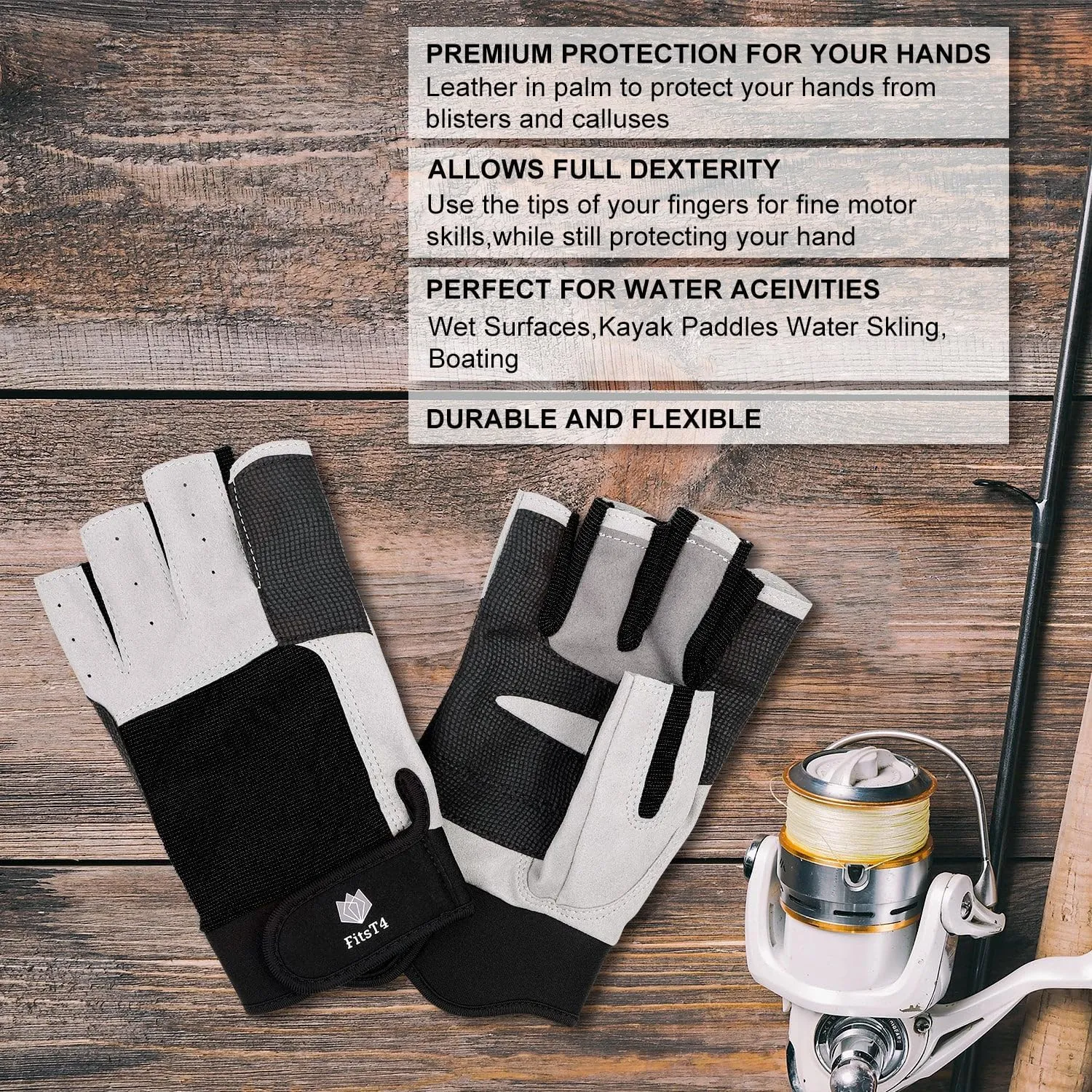 FitsT4 Sports Sailing Gloves 3/4 Finger and Grip Great for Sailing, Yachting, Paddling, Kayaking, Fishing, Dinghying Water Sports for Men and Women