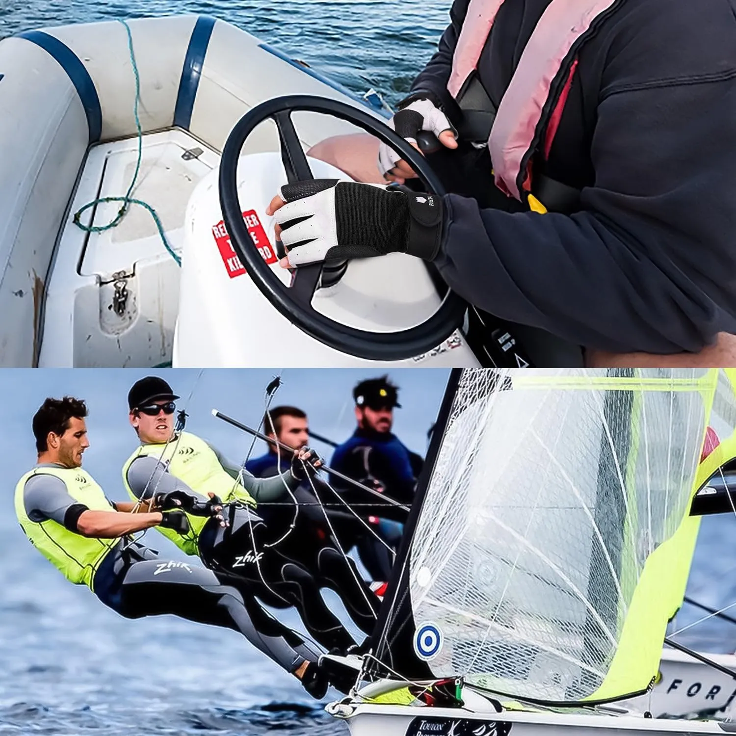 FitsT4 Sports Sailing Gloves 3/4 Finger and Grip Great for Sailing, Yachting, Paddling, Kayaking, Fishing, Dinghying Water Sports for Men and Women