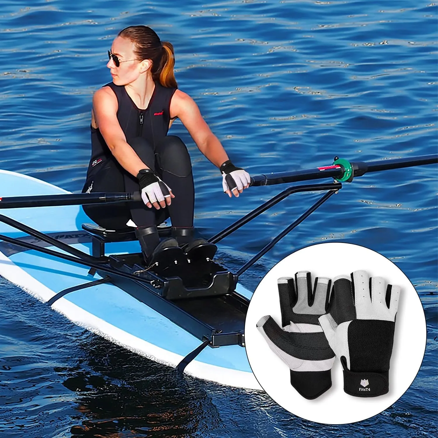 FitsT4 Sports Sailing Gloves 3/4 Finger and Grip Great for Sailing, Yachting, Paddling, Kayaking, Fishing, Dinghying Water Sports for Men and Women
