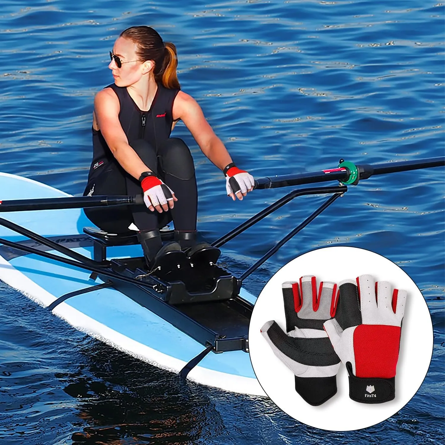 FitsT4 Sports Sailing Gloves 3/4 Finger and Grip Great for Sailing, Yachting, Paddling, Kayaking, Fishing, Dinghying Water Sports for Men and Women