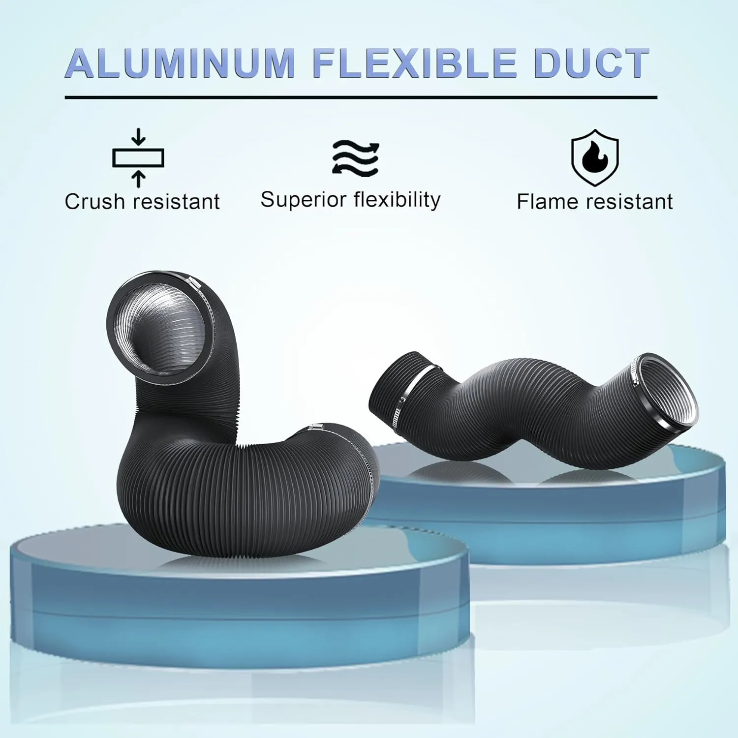 Flexible 6 Inch 8ft Aluminum Ducting-4 Layer Protection Dryer Vent Hose for HVAC Heating Cooling Ventilation and Exhaust, 2 Clamps Included