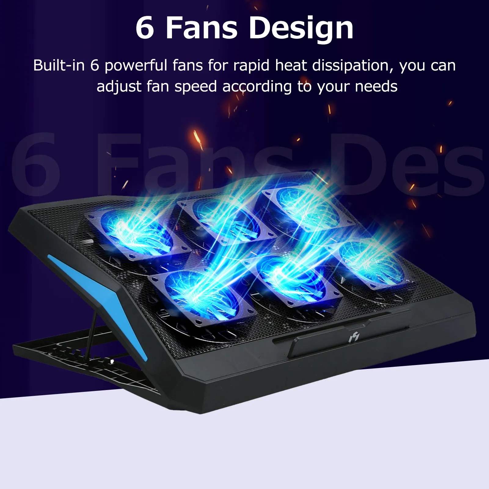Foldable Laptop Cooler 6-fan Stand Low Noise