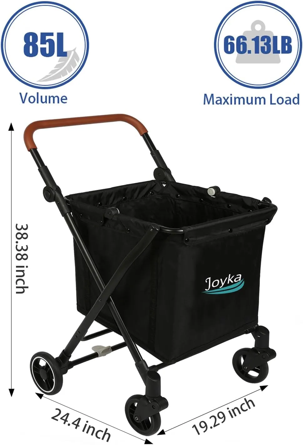 Foldable Shopping Cart 85 Liters Grocery Cart with Cooler Bag Utility Cart Shopping Trolleys with Larger Capacity Rolling Front Swivel Wheels Adjustable for Office Picnic Groceries Laundry