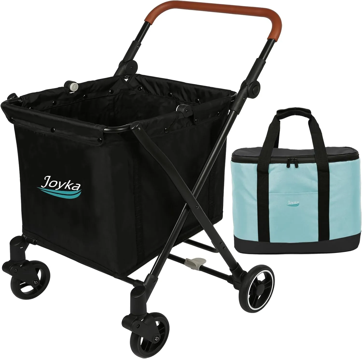 Foldable Shopping Cart 85 Liters Grocery Cart with Cooler Bag Utility Cart Shopping Trolleys with Larger Capacity Rolling Front Swivel Wheels Adjustable for Office Picnic Groceries Laundry