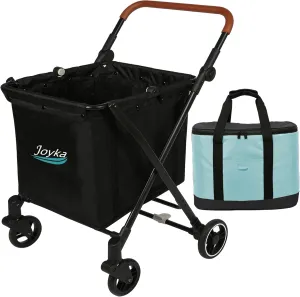 Foldable Shopping Cart 85 Liters Grocery Cart with Cooler Bag Utility Cart Shopping Trolleys with Larger Capacity Rolling Front Swivel Wheels Adjustable for Office Picnic Groceries Laundry