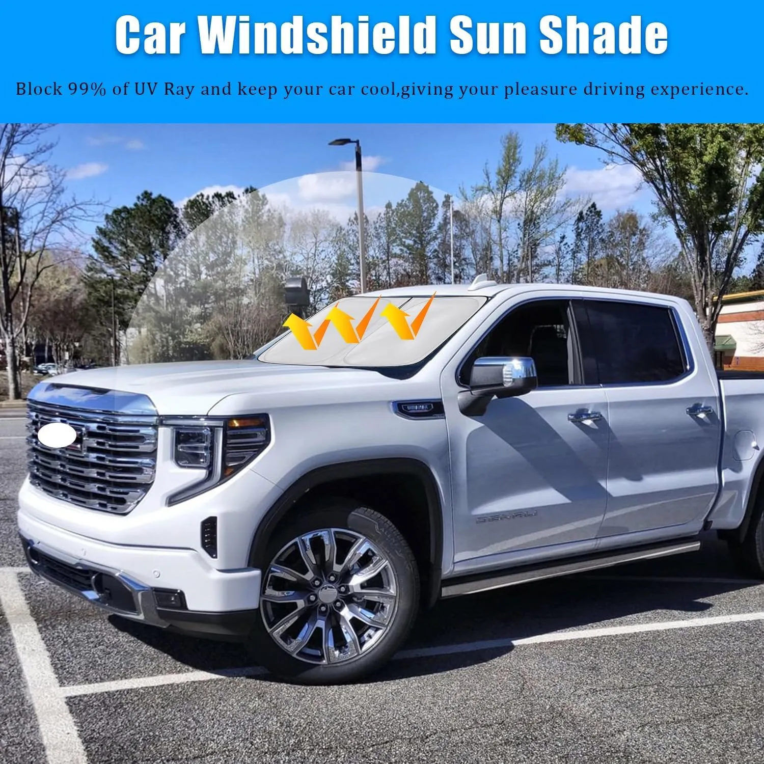 Foldable Windshield Sun Shade, UV Protector for Car Interior, Fit for 2019-2024 GMC Sierra 1500 2500 3500