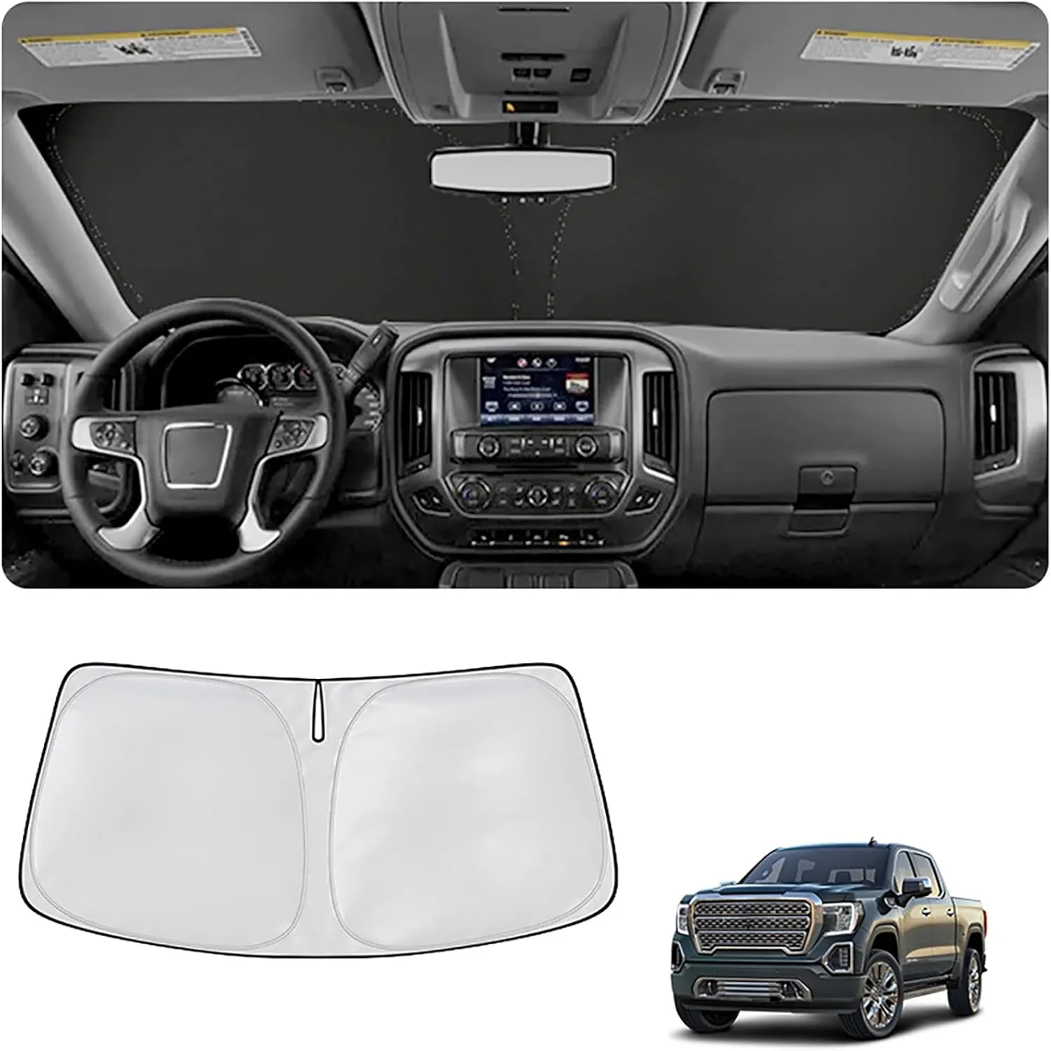 Foldable Windshield Sun Shade, UV Protector for Car Interior, Fit for 2019-2024 GMC Sierra 1500 2500 3500
