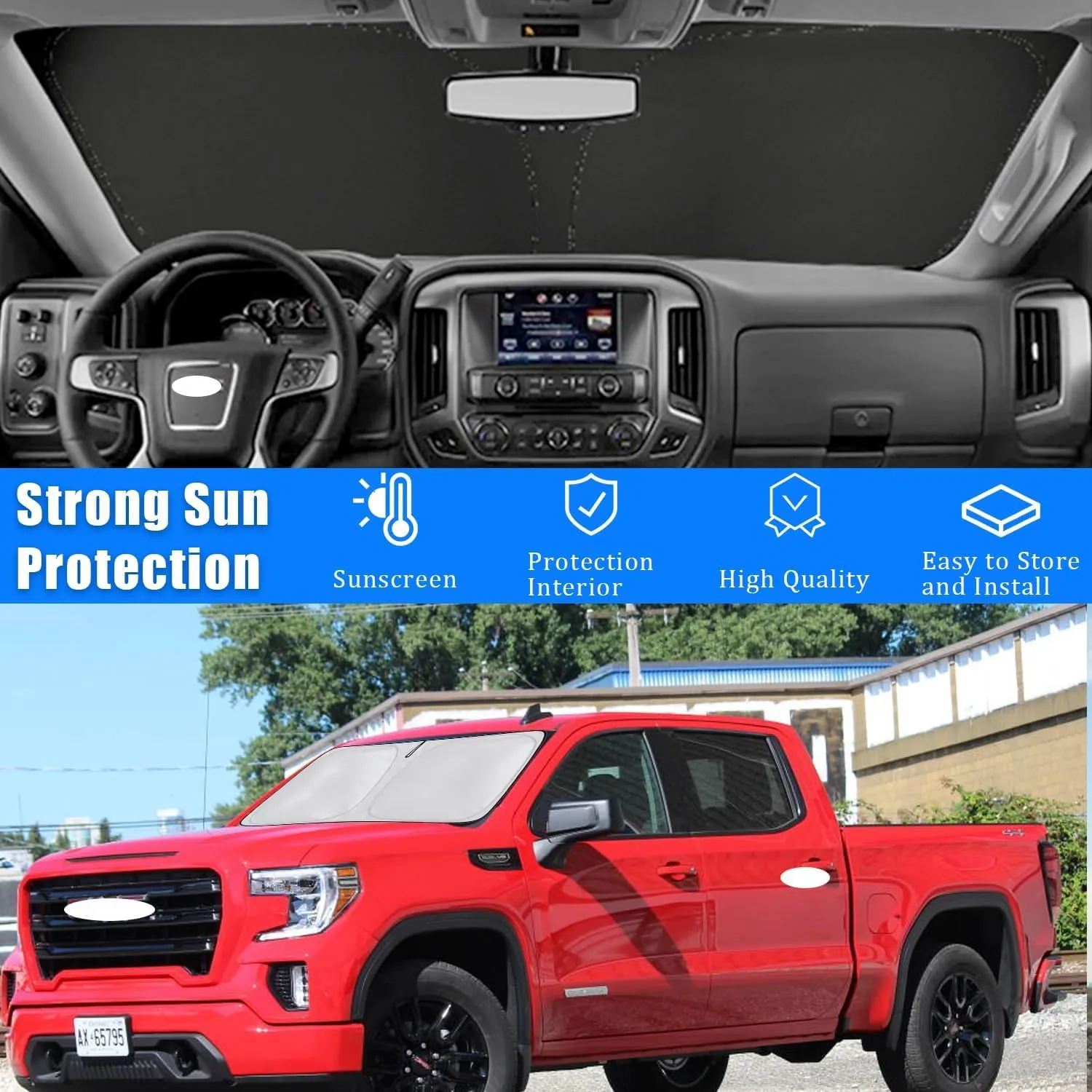 Foldable Windshield Sun Shade, UV Protector for Car Interior, Fit for 2019-2024 GMC Sierra 1500 2500 3500