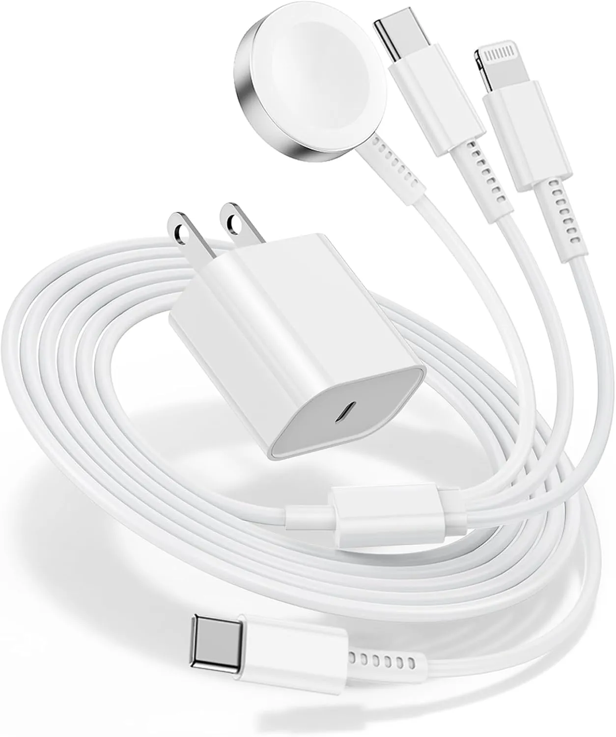 for Apple Watch Charger Fast Charging,3 in 1 Multi Chargers Cable with 20W USB C Charger, iWatch Charger Cord 6FT for iWatch Series Ultra2/SE/10/9/8/7/6/5/4/3/iPhone 15 16 Pro Max/14/13/12/11 (White)