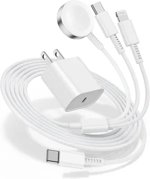 for Apple Watch Charger Fast Charging,3 in 1 Multi Chargers Cable with 20W USB C Charger, iWatch Charger Cord 6FT for iWatch Series Ultra2/SE/10/9/8/7/6/5/4/3/iPhone 15 16 Pro Max/14/13/12/11 (White)