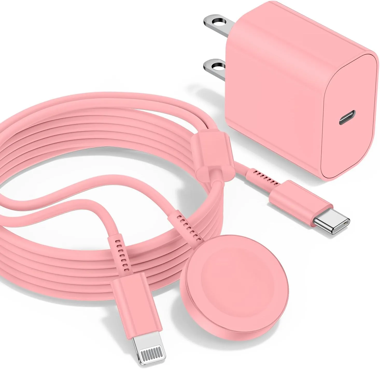 for Apple Watch Charger,2 in 1 USB C Charger for iPhone＆iWatch,Magnetic iWatch Fast Charging Cable 6ft with 20W Charger Block for Apple Watch Series Ultra 9 8 7 6 5 4 3 SE＆iPhone 14 13-Pink